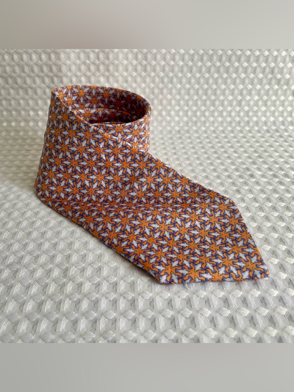 Hermès Vintage Silk Bird Print Tie Orange and Blue Birds Paris France Luxury XXX